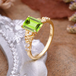 Nature-Inspired Emerald Cut Peridot Engagement Ring - Additional view