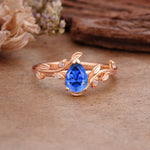 Vintage Leaf Design Pear Shaped Sapphire Engagement Ring - Additional view