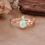 Vintage Leaf Design Pear Shaped Fire Opal Engagement Ring - Additional view