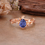 Vintage Leaf Design Pear Shaped Tanzanite Engagement Ring - Additional view