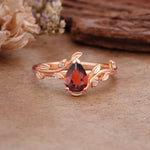 Vintage Leaf Design Pear Shaped Garnet Engagement Ring - Additional view