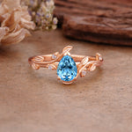 Vintage Leaf Design Pear Shaped Aquamarine Engagement Ring - Additional view