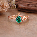 Vintage Leaf Design Pear Shaped Emerald Engagement Ring - Additional view