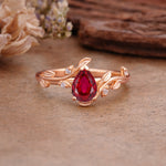 Vintage Leaf Design Pear Shaped Ruby Engagement Ring - Additional view