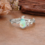 Vintage Leaf Design Pear Shaped Fire Opal Engagement Ring - Additional view