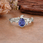 Vintage Leaf Design Pear Shaped Tanzanite Engagement Ring - Additional view