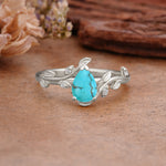 Vintage Leaf Design Pear Shaped Turquoise Engagement Ring - Additional view