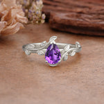 Vintage Leaf Design Pear Shaped Amethyst Engagement Ring - Additional view