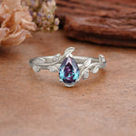 Vintage Leaf Design Pear Shaped Alexandrite Engagement Ring - Additional view