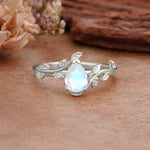 Vintage Leaf Design Pear Shaped Moonstone Engagement Ring - Additional view