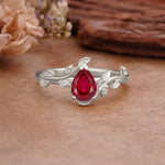 Vintage Leaf Design Pear Shaped Ruby Engagement Ring - Additional view