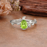 Vintage Leaf Design Pear Shaped Peridot Engagement Ring - Additional view