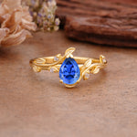 Vintage Leaf Design Pear Shaped Sapphire Engagement Ring - Additional view