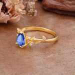 Vintage Leaf Design Pear Shaped Sapphire Engagement Ring - Additional view