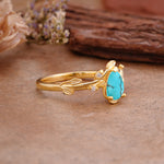 Vintage Leaf Design Pear Shaped Turquoise Engagement Ring - Additional view