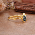 Vintage Leaf Design Pear Shaped Black Rutilated Quartz Engagement Ring - Additional view