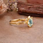Vintage Leaf Design Pear Shaped Moss Agate Engagement Ring - Additional view