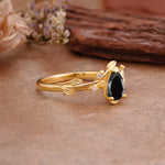 Vintage Leaf Design Pear Shaped Black Onyx Engagement Ring - Additional view