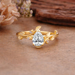 Vintage Leaf Design Pear Shaped Lab Diamond Engagement Ring - Additional view