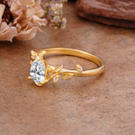 Vintage Leaf Design Pear Shaped Lab Diamond Engagement Ring - Additional view