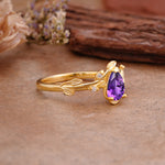 Vintage Leaf Design Pear Shaped Amethyst Engagement Ring - Additional view