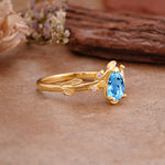 Vintage Leaf Design Pear Shaped Aquamarine Engagement Ring - Additional view
