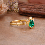 Vintage Leaf Design Pear Shaped Emerald Engagement Ring - Additional view