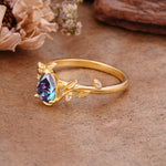 Vintage Leaf Design Pear Shaped Alexandrite Engagement Ring - Additional view