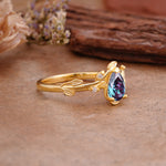 Vintage Leaf Design Pear Shaped Alexandrite Engagement Ring - Additional view