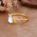 Vintage Leaf Design Pear Shaped Moonstone Engagement Ring - Additional view