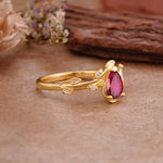 Vintage Leaf Design Pear Shaped Ruby Engagement Ring - Additional view
