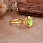 Vintage Leaf Design Pear Shaped Peridot Engagement Ring - Additional view