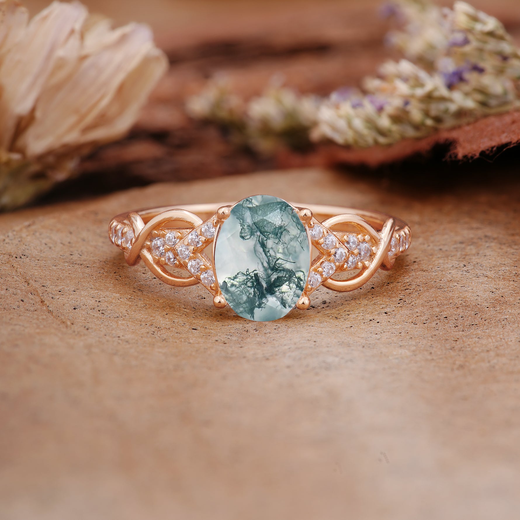 SR17022 Moss Agate Ring - Additional view
