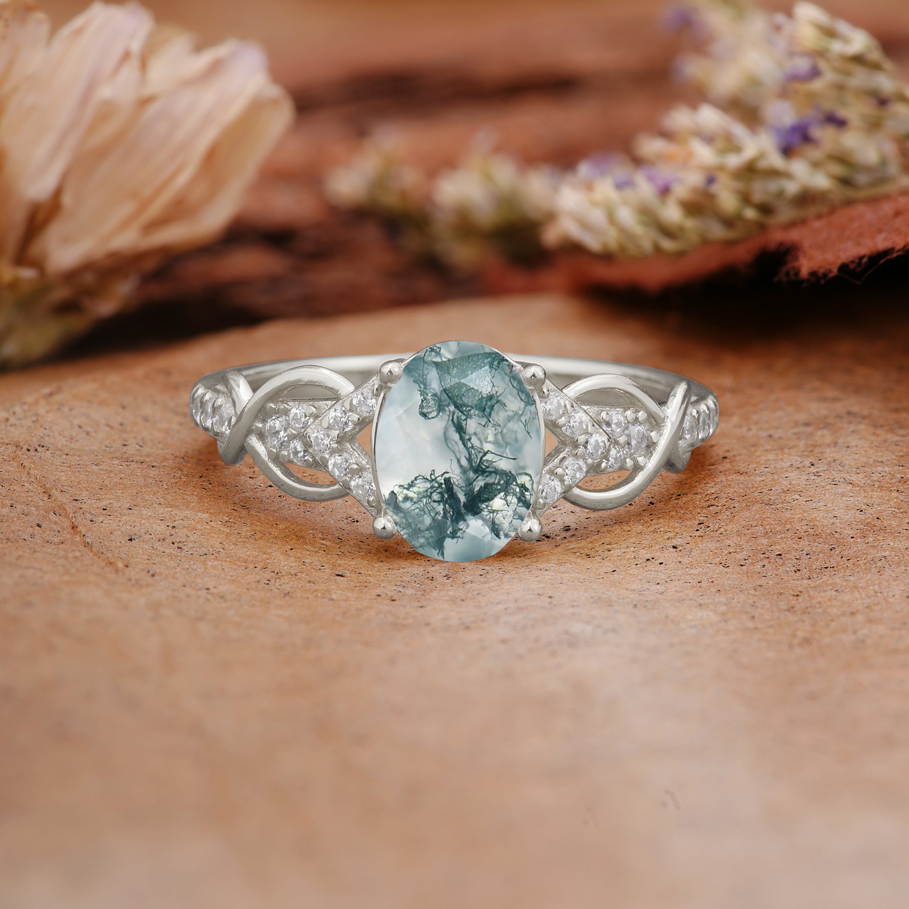 SR17022 Moss Agate Ring - Additional view