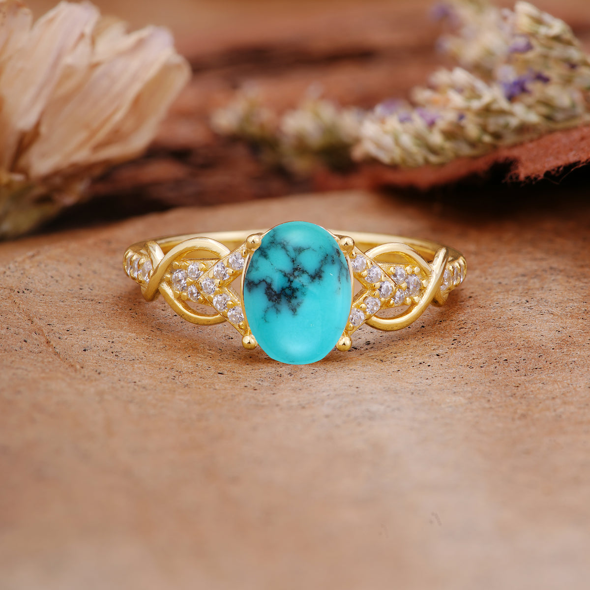 SR17022 Turquoise Ring - Yellow-Gold
