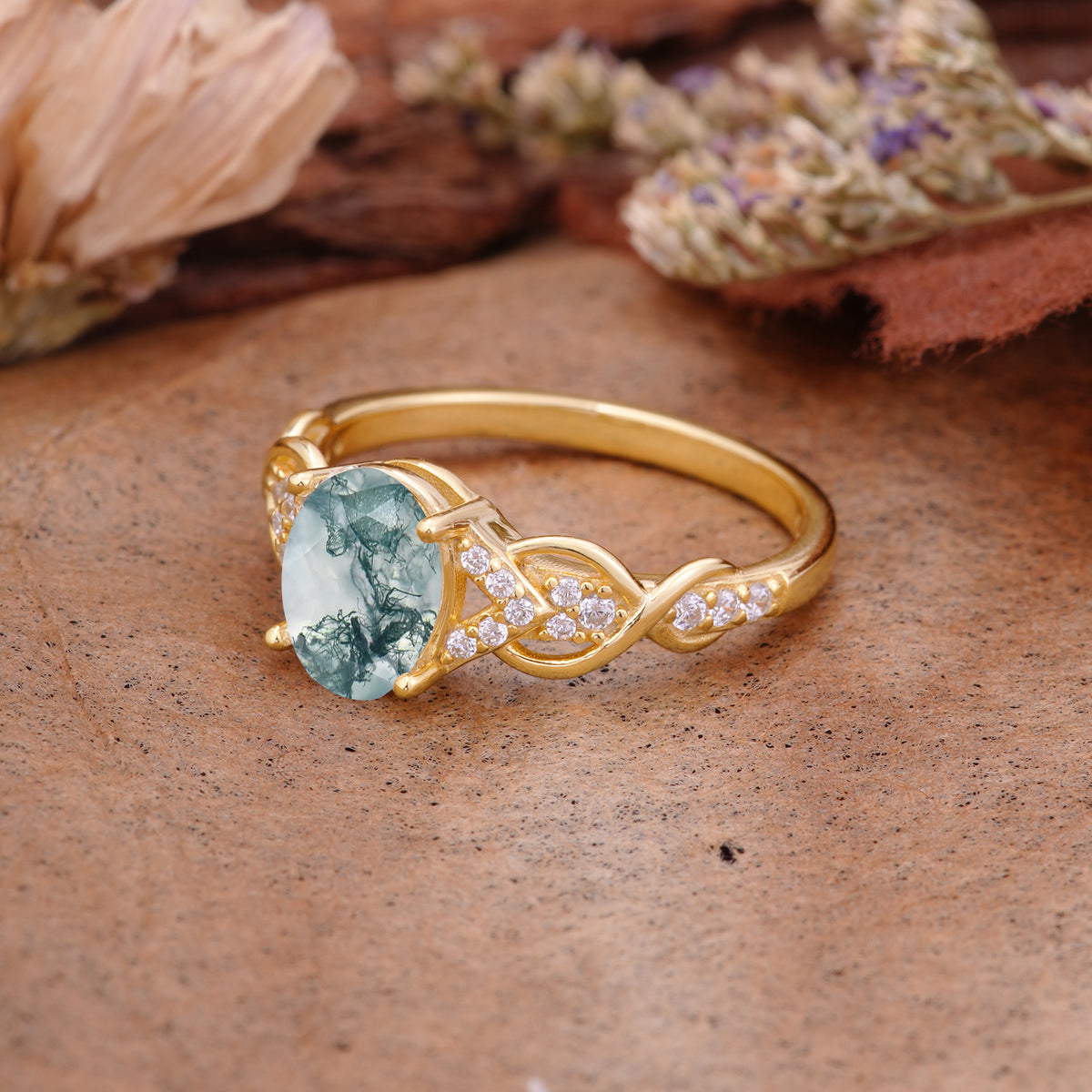 SR17022 Moss Agate Ring - Rose-Gold
