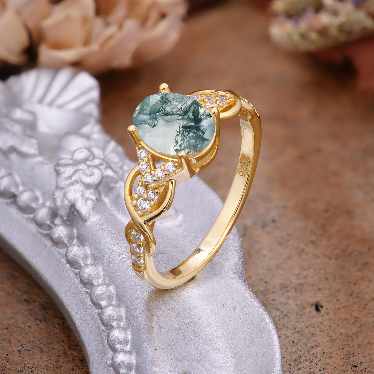 SR17022 Moss Agate Ring - Additional view