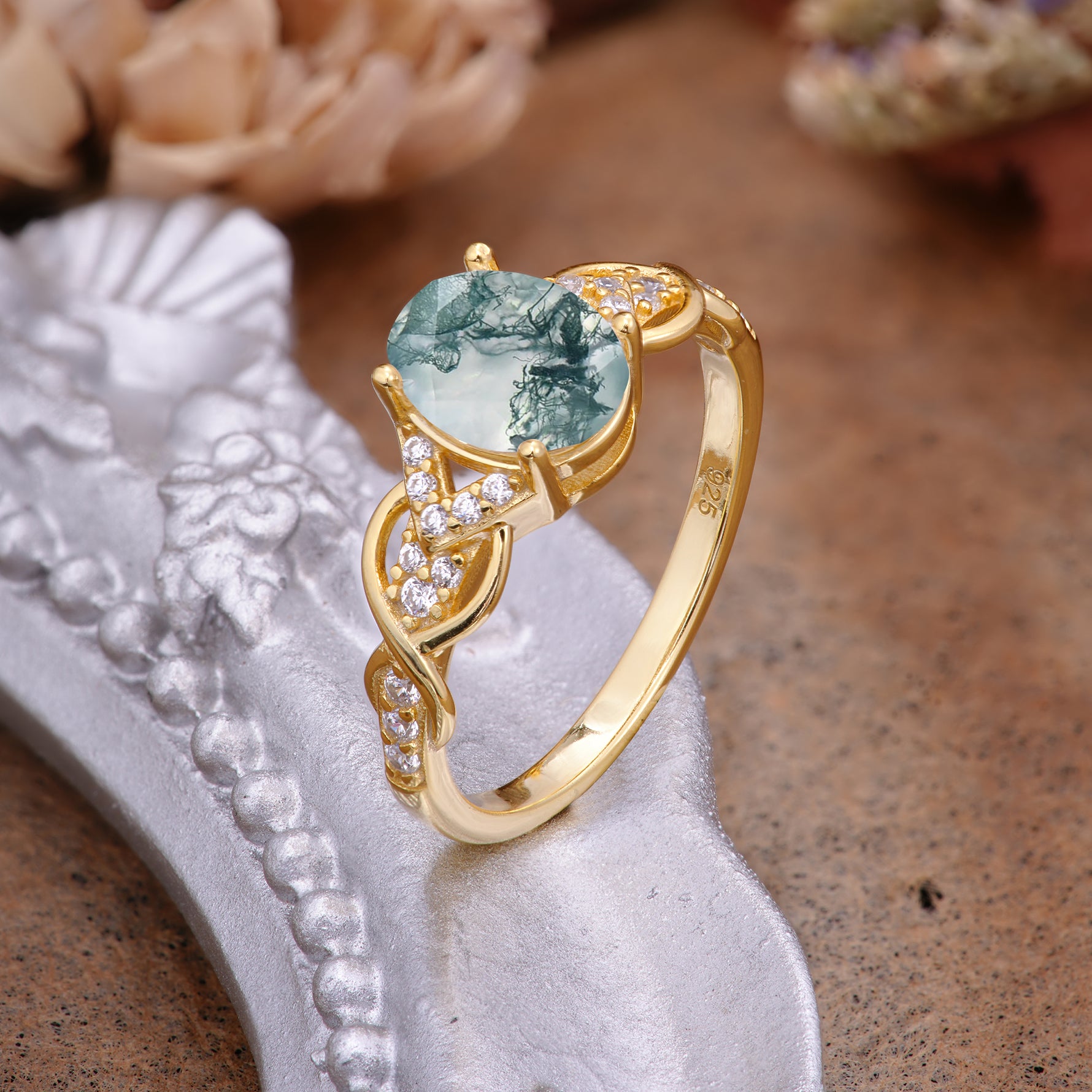 SR17022 Moss Agate Ring - Additional view