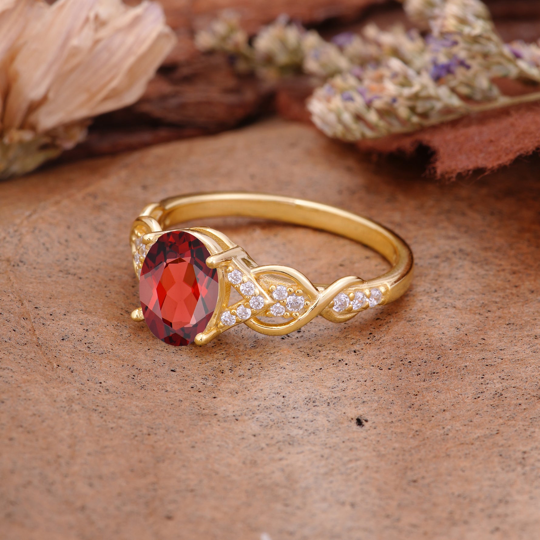 SR17022 Garnet Ring - Rose-Gold