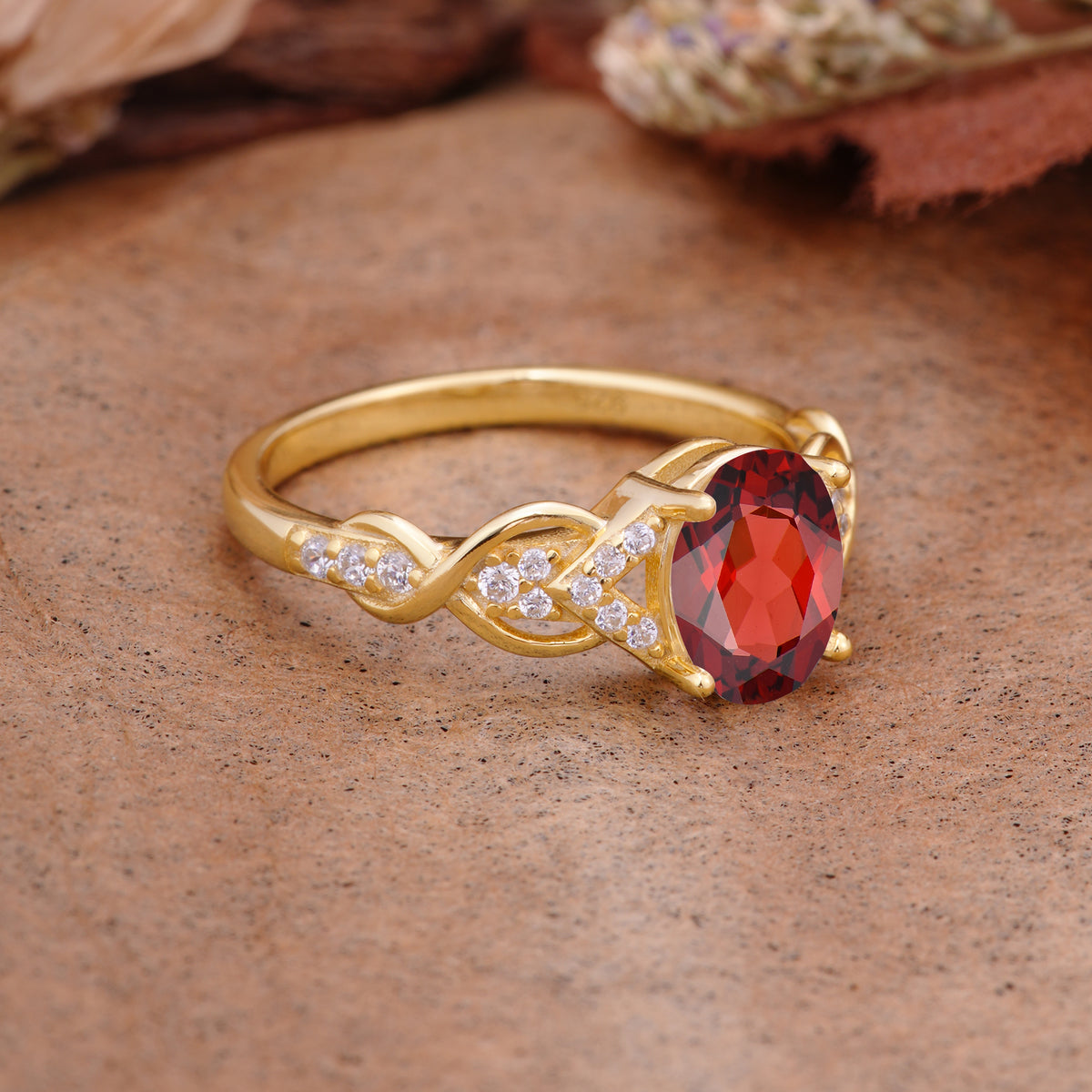 SR17022 Garnet Ring - White-Gold