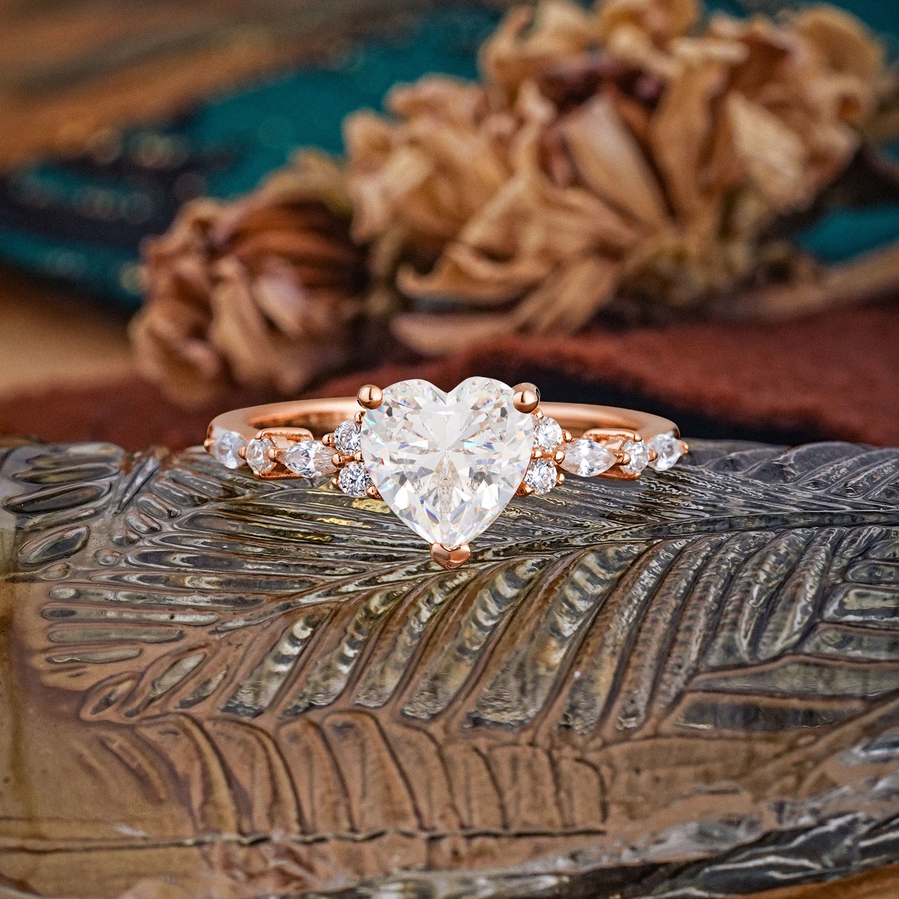 Heart Cut Moissanite Vintage Pave Shank Engagement Ring - Additional view