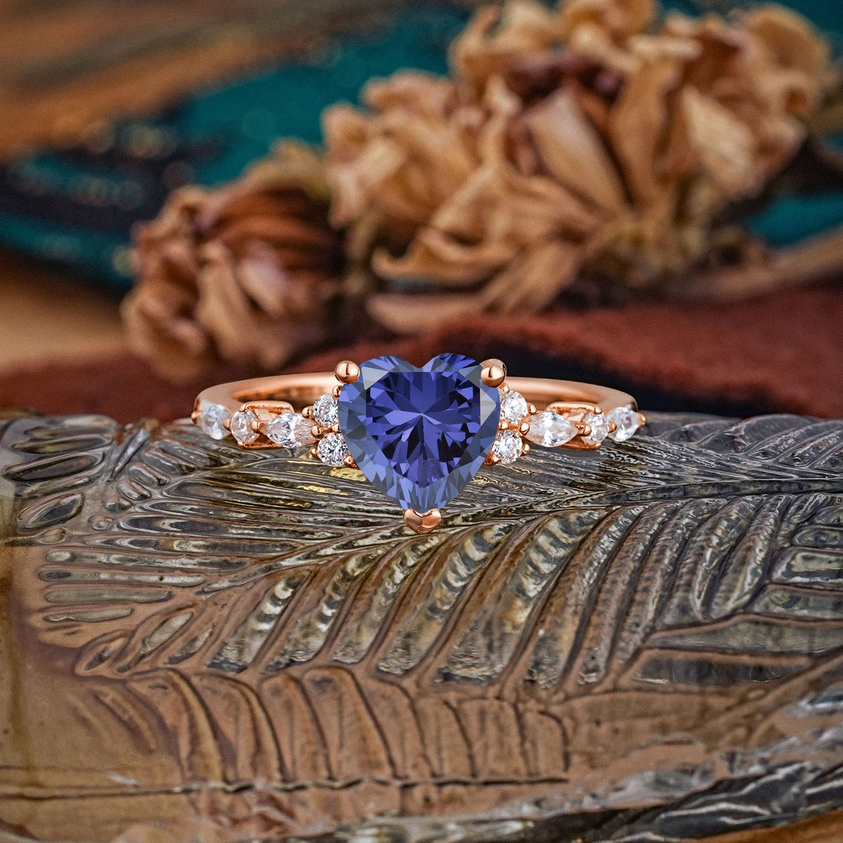 Heart Cut Tanzanite Vintage Pave Shank Engagement Ring - Additional view