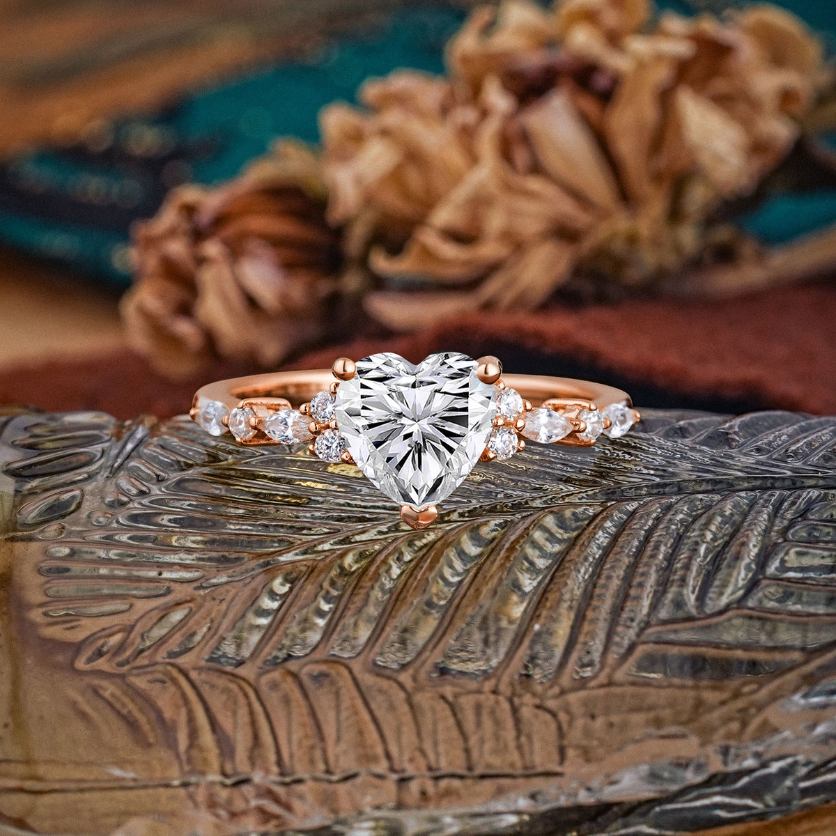 Heart Cut Lab Diamond Vintage Pave Shank Engagement Ring - Additional view