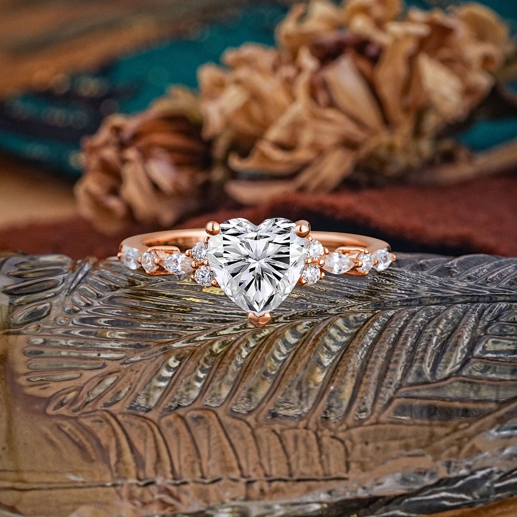 Heart Cut Lab Diamond Vintage Pave Shank Engagement Ring - Additional view