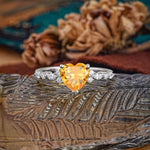 Heart Cut Citrine Vintage Pave Shank Engagement Ring - Additional view