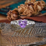 Heart Cut Amethyst Vintage Pave Shank Engagement Ring - Additional view