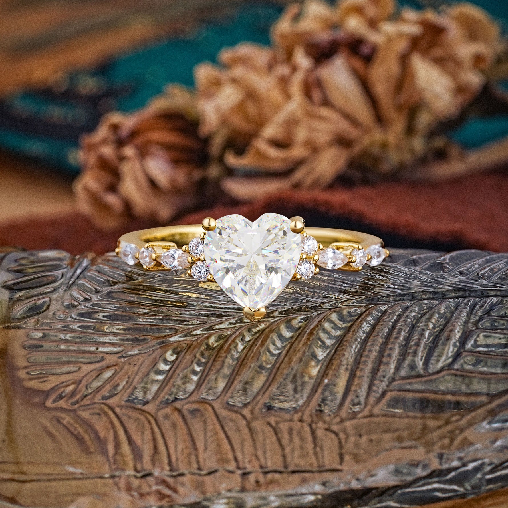 Heart Cut Moissanite Vintage Pave Shank Engagement Ring - Additional view