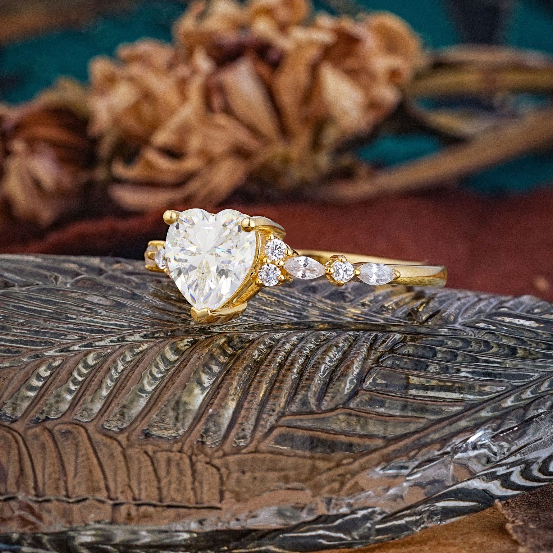 Heart Cut Moissanite Vintage Pave Shank Engagement Ring - Additional view