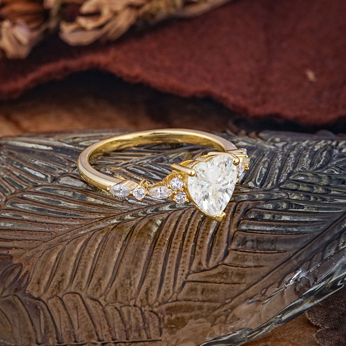 Heart Cut Moissanite Vintage Pave Shank Engagement Ring - Additional view