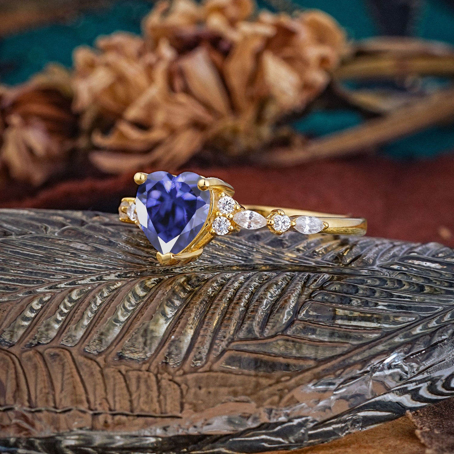 Heart Cut Tanzanite Vintage Pave Shank Engagement Ring - Additional view
